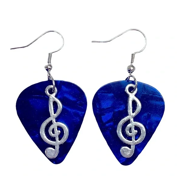 Guitar Pick Custom Earrings with Music Charm - Picture 1 of 3
